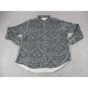 Ryan Michael Shirt Mens Extra Large Gray Black Pearl Snap Barrel Cuff Silk Blend
